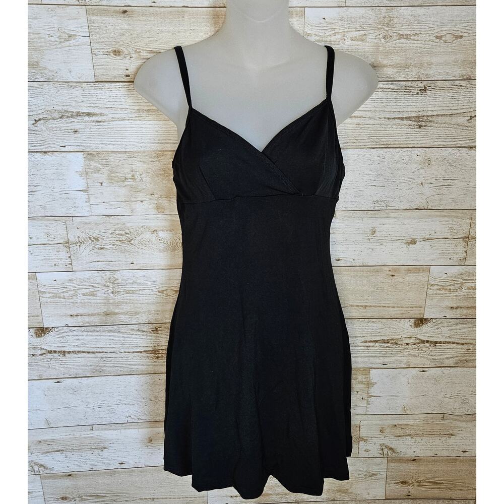 GUESS Slip Dress M Black Nightie Womens V-Neck Sleeveless Mini Stretch Club Y2K